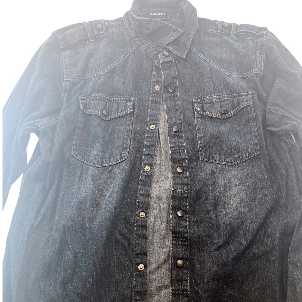 Carbon Classic Fit Denim Shirt Mens L‎ Button Up Long Sleeve Casual
